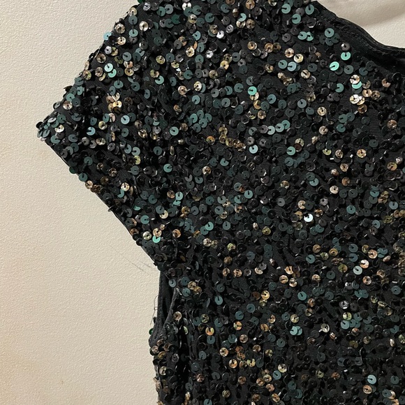 Alice+Olivia ❤️ scoop.black gold and green sequins black mini dress size 2 - Picture 6 of 11
